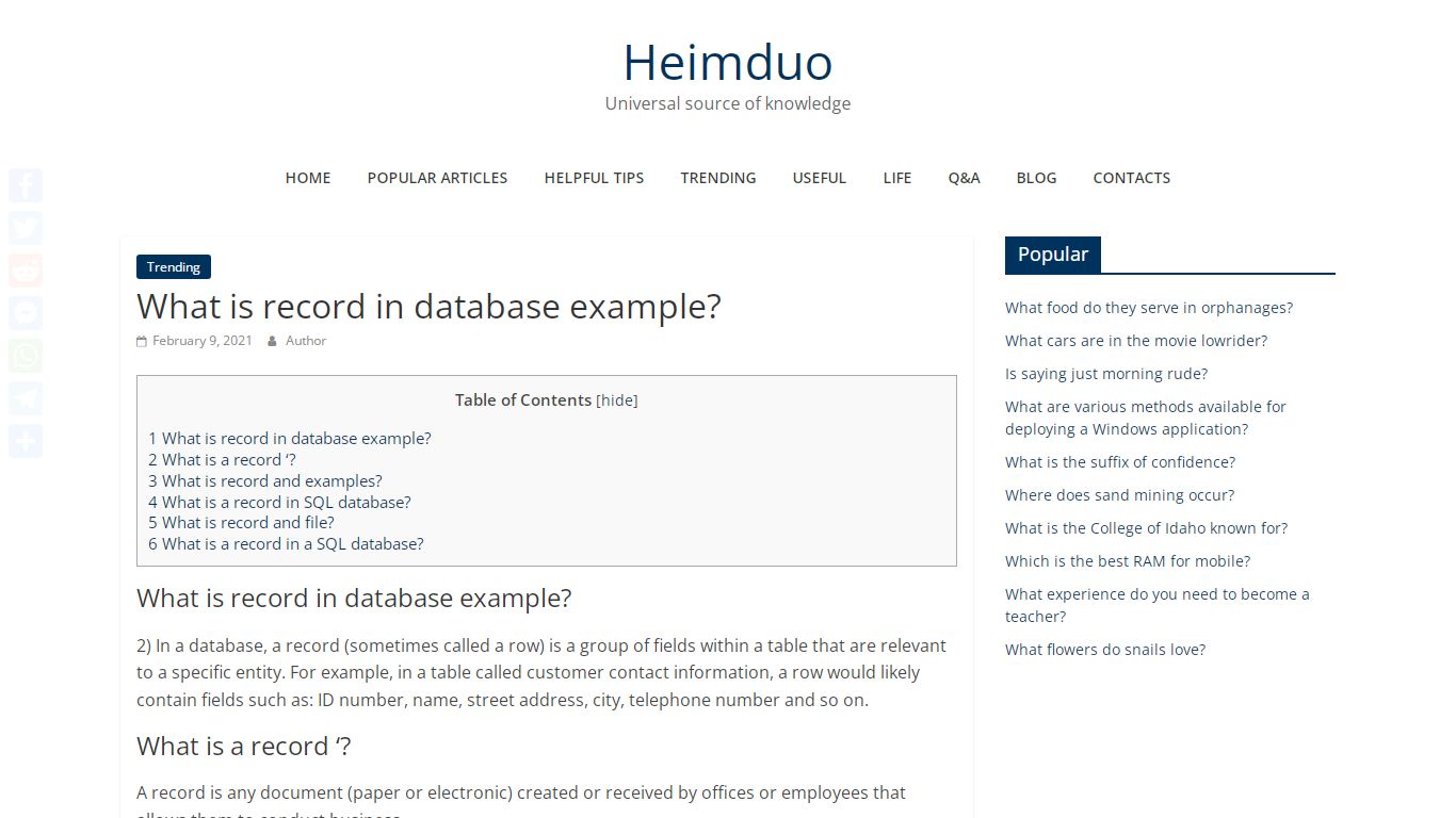 What is record in database example? – Heimduo