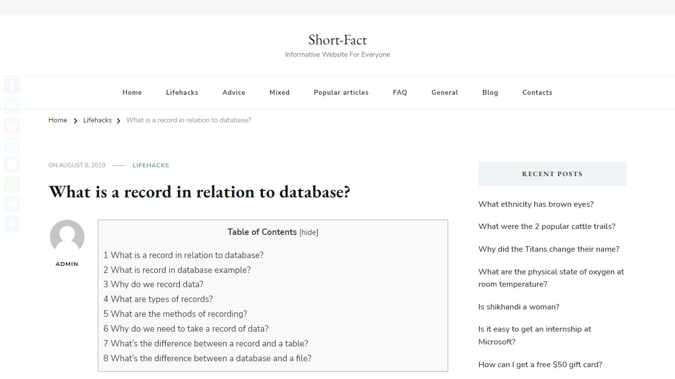 What is a record in relation to database? – Short-Fact